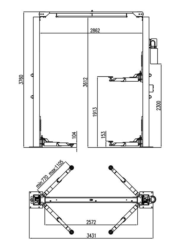 2 Post 4000kg Clear Floor Lift